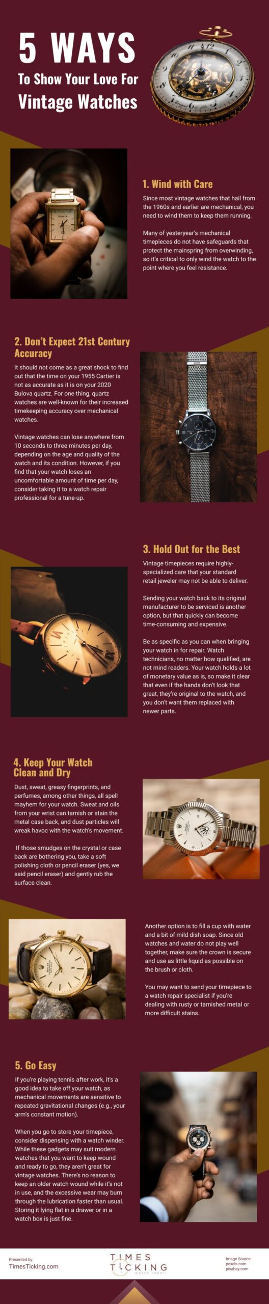 Infografía de 5 formas de demostrar tu amor por los relojes antiguos