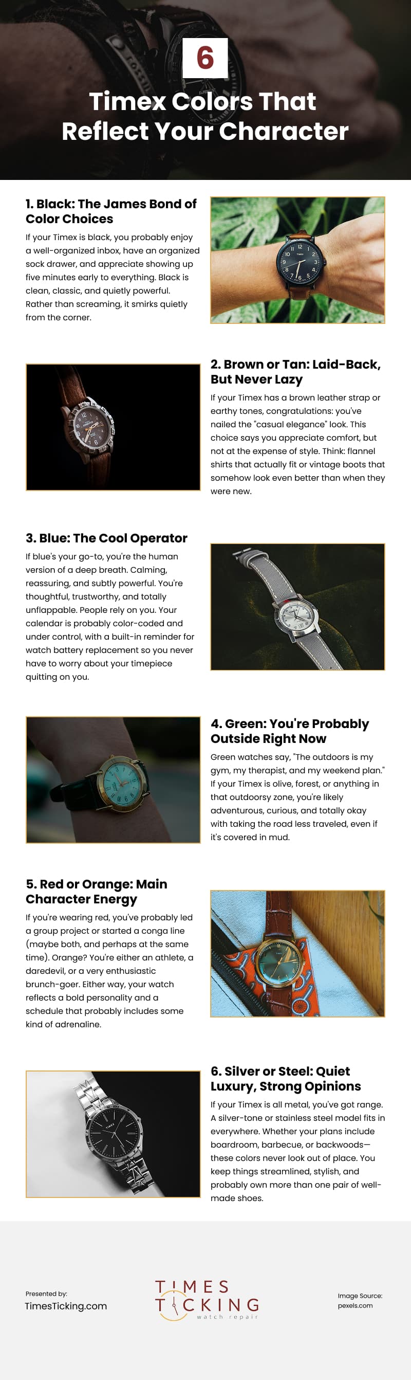 6 Timex Colors That Reflect Your Character Infographic